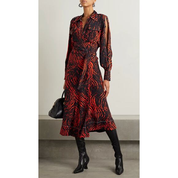 Proenza Schouler Printed Spiral Crepe De Chine Midi Wrap Dress Womens Size 2 New - Picture 1 of 16